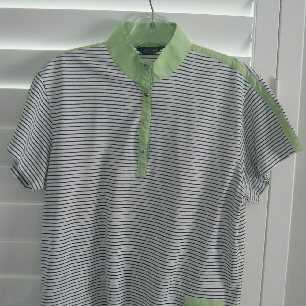 Black/White Striped with Lime Green Accent ASTRA Golf Shirt- Size Large
